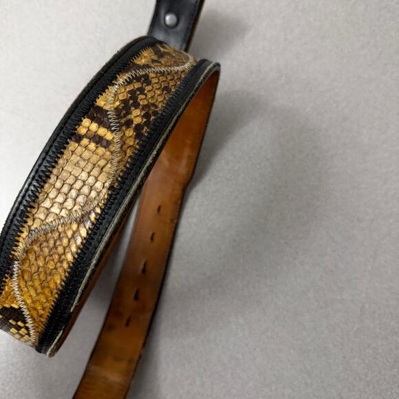 Vtg Nocona Anaconda Snake Leather Belt 32 Mens Black Tan Buckle Western Cowboy - Picture 5 of 10